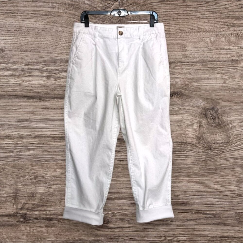 J.Crew White Pleated Chino Pants BG198 Tapered Cotton Women’s 10